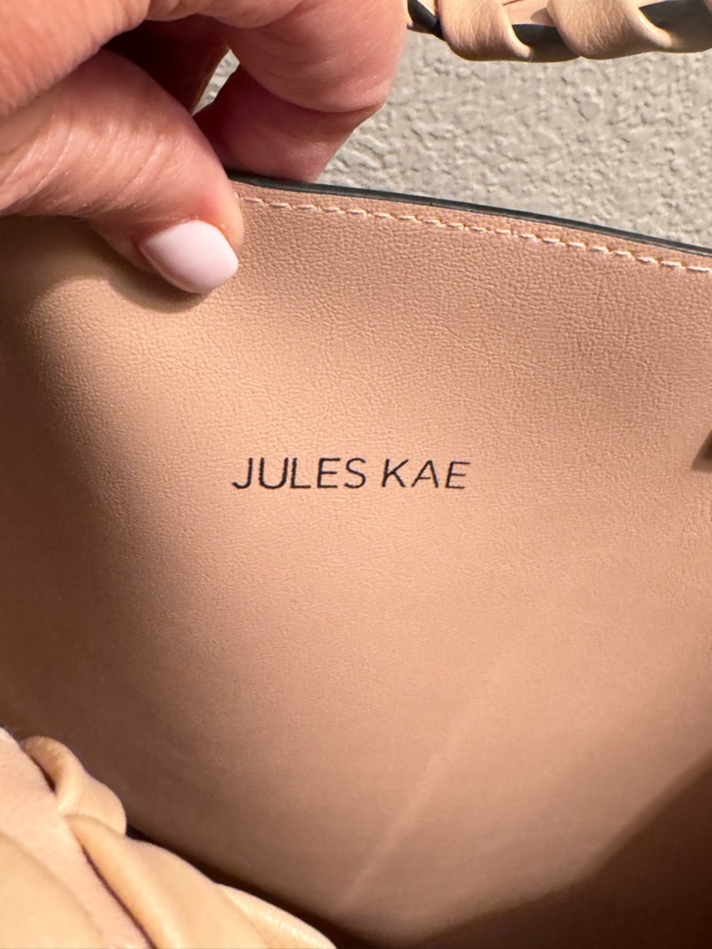 Jules Kae Charlotte Blush Vegan Leather Tote Whipstitch Handles Crossbody Strap - Picture 4 of 6